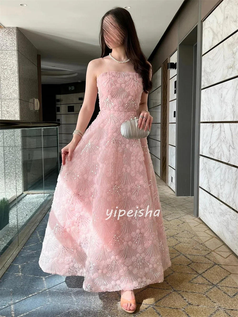Customized Modern Style Intricate Flower Sequined A-line Strapless Long Dresses Bespoke Occasion Dresses Sizes Available Sexy