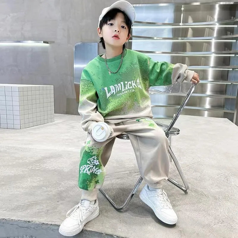 Print Sweatshirt Set Children's Clothing From 8 To 12 Years Korean 2025 Sets Kids Boy Clothes Winter Top Bottom Boys Autumn Suit
