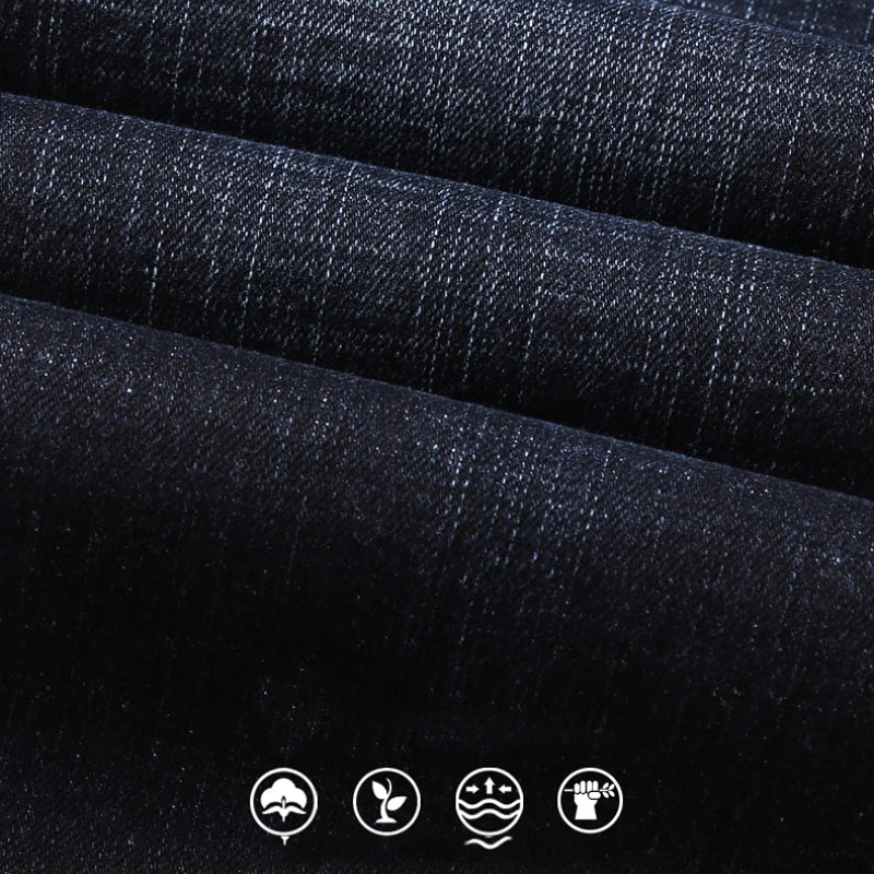 New Men's Fashion  Business Casual Stretch Slim Jeans Classic Trousers Denim Pants Male Black Blue