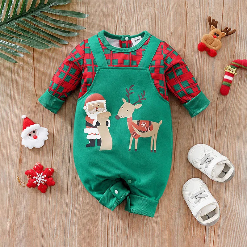 Prowow 0-18M Baby Christmas Costume Cartoon Deer Jumpsuit With Santa Hat Christmas Baby Romper For Newborn New Year Costume