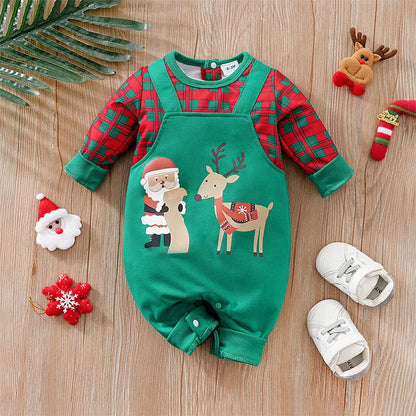 Prowow 0-18M Baby Christmas Costume Cartoon Deer Jumpsuit With Santa Hat Christmas Baby Romper For Newborn New Year Costume