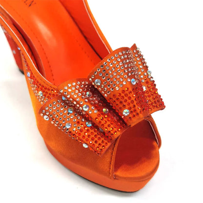 Women High Heels Sandals Printing Flower Material with Rhinestone Italian Design Coffee Color Open-Toed Shoes