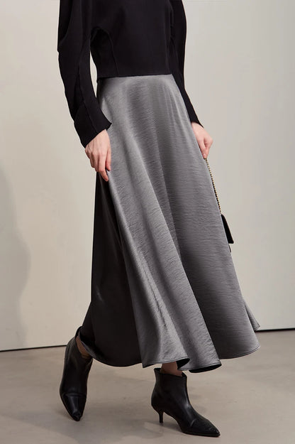 Women's Skirt Loose Long A-skirt Satin Skirts For Women 2025 Autumn New Minimalist Solid Color Clothing Ladies 12513015