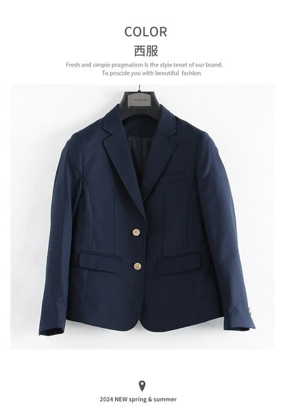 Preppy Style Slim Fit Solid Blazer Woman Double Button Turn-Down Collar Blazers Women Spring Autumn Basic Student JK Suit Coat
