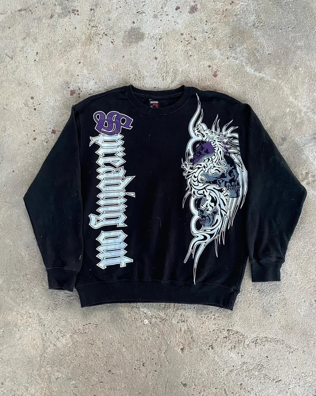 Y2K Nematode Phantom Thread Printing Long Sleeve T Shirt Loose and Heavy Style Old Washed Gothic Retro Street Fashion Top