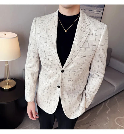 High Quality Jacquard Suit Jacket for Men 2025 Fashion Korean Style Slim Fit Business Casual Wedding Social Dress Coats 4XL-M