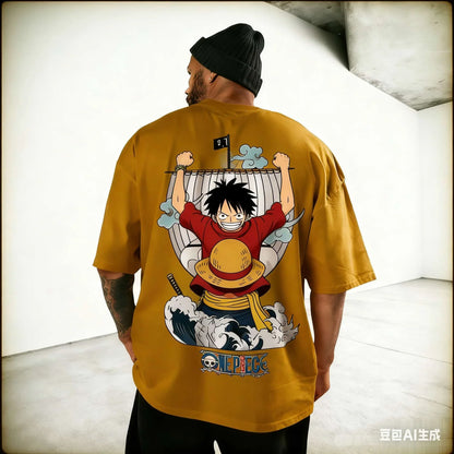 2026 Oversized Anime Men T-Shirt One Piece Luffy Streetwear Gym Workout Short Sleeves Graphic Tee Loose Casual Tops Summer Y2k