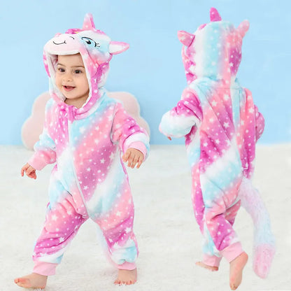 Winter Baby Rompers Baby Pijamas Panda Tiger Leopard Monkey Fox Animal Cartoon Hooded Jumpsuits Cosplay Costume Boys Girl Pajama