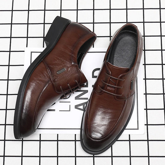 Brown Leather Dress Shoes British Style Lace Up Formal Business Footwear Groom Wedding Shoes Low Top Comfortable Office Shoes