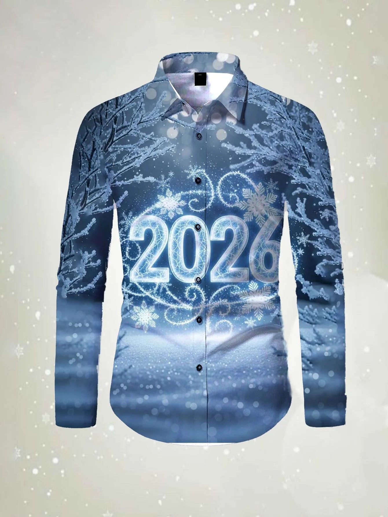 Men's long sleeved shirt 2026 Happy New Year Pattern 3D printed Shirt spring autumn New fashion casual Festival Unisex clothing