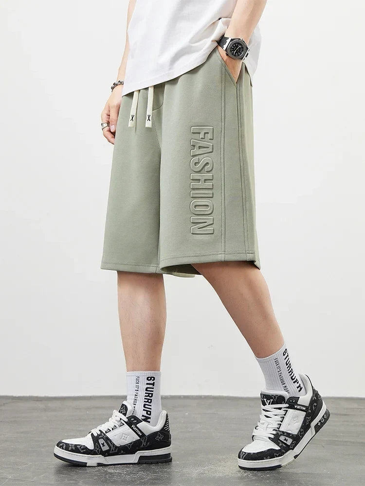 Men's Shorts Summer Clothes Fashion Letter Printed Casual Sweatpants Solid Color Loose Cotton Short Pants Male Straight Shorts