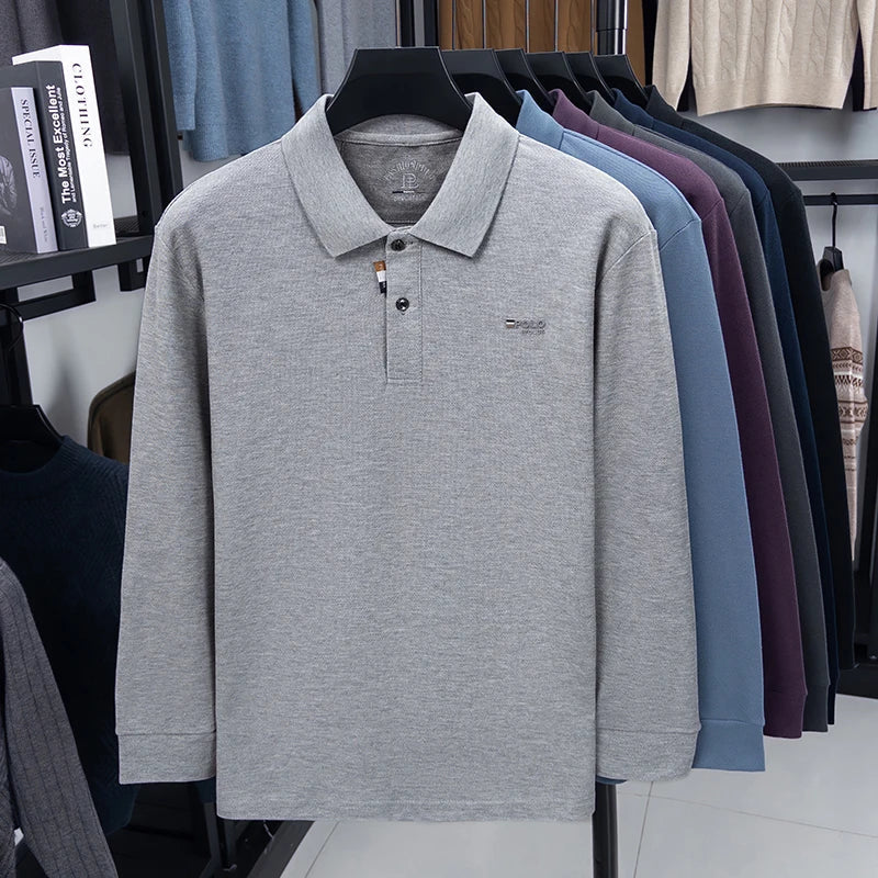 Men's Luxury Brand 100 Cotton Embroidered Polo Shirt Spring Autumn Business Leisure Lapel Long Sleeve T-shirt Handsome Menswear