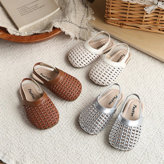 Baby Girls Shoes Braided Sandals for Girls Kids Fashion Hollow Out Leather Shoe Soft Sole Retro Princess Slippers Beach Shoes