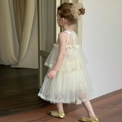 Girls Princess Dress Summer Kids French Sweet Sleeveless Bowknot Tulle Tutu Fluffy Birthday Party Pageant Dresses