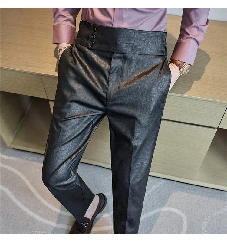 High-end Fashion Glossy Jacquard Design High Waisted Trousers Neapolitan Draped Casual Business Formal Office Social Suit Pants