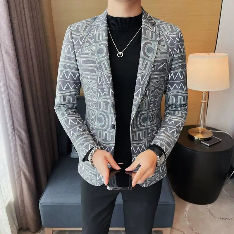High Quality Men's Printed Suit Jacket for Men Autumnn Fashion Slim Fit Casual Business Blazers Wedding Social Dress Coats 4XL-M