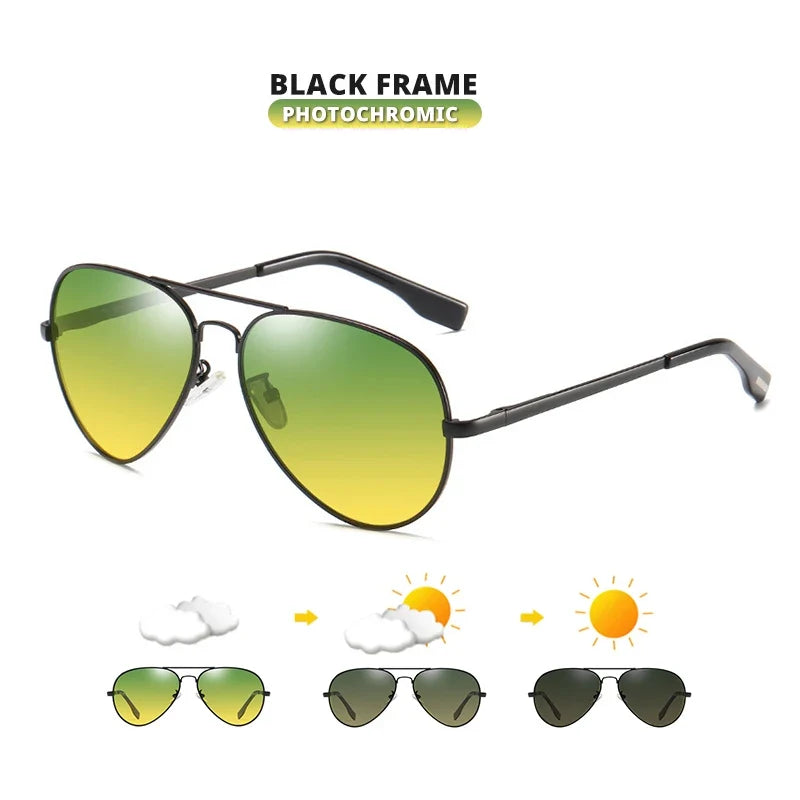 Brand Aviation Photochromic Day Night Vison Sunglasses Men Polarized Fashion Sun Glasses Women Safe Driving Anti-Glare UV400