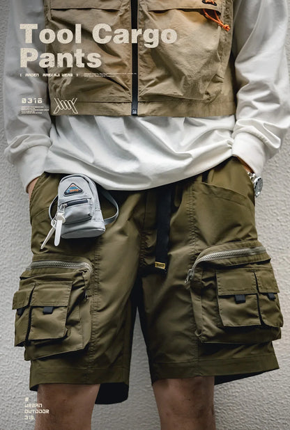 Outdoor Tactical Shorts Men's Summer Lightweight Multi-Pocket Adjustable Waist Cargo Shorts Green Hiking Casual Bottoms