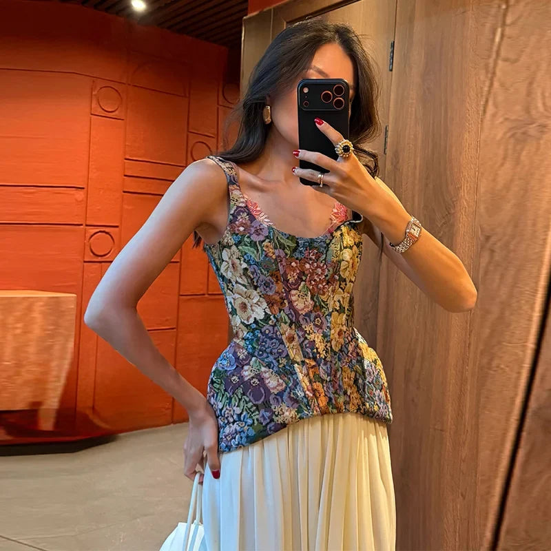 Sexy Print Sling Fishbone Corsets Women Backless Zipper Sleeveless Slim Tops Female 2026 Summer New Chic Evening Party Tanks