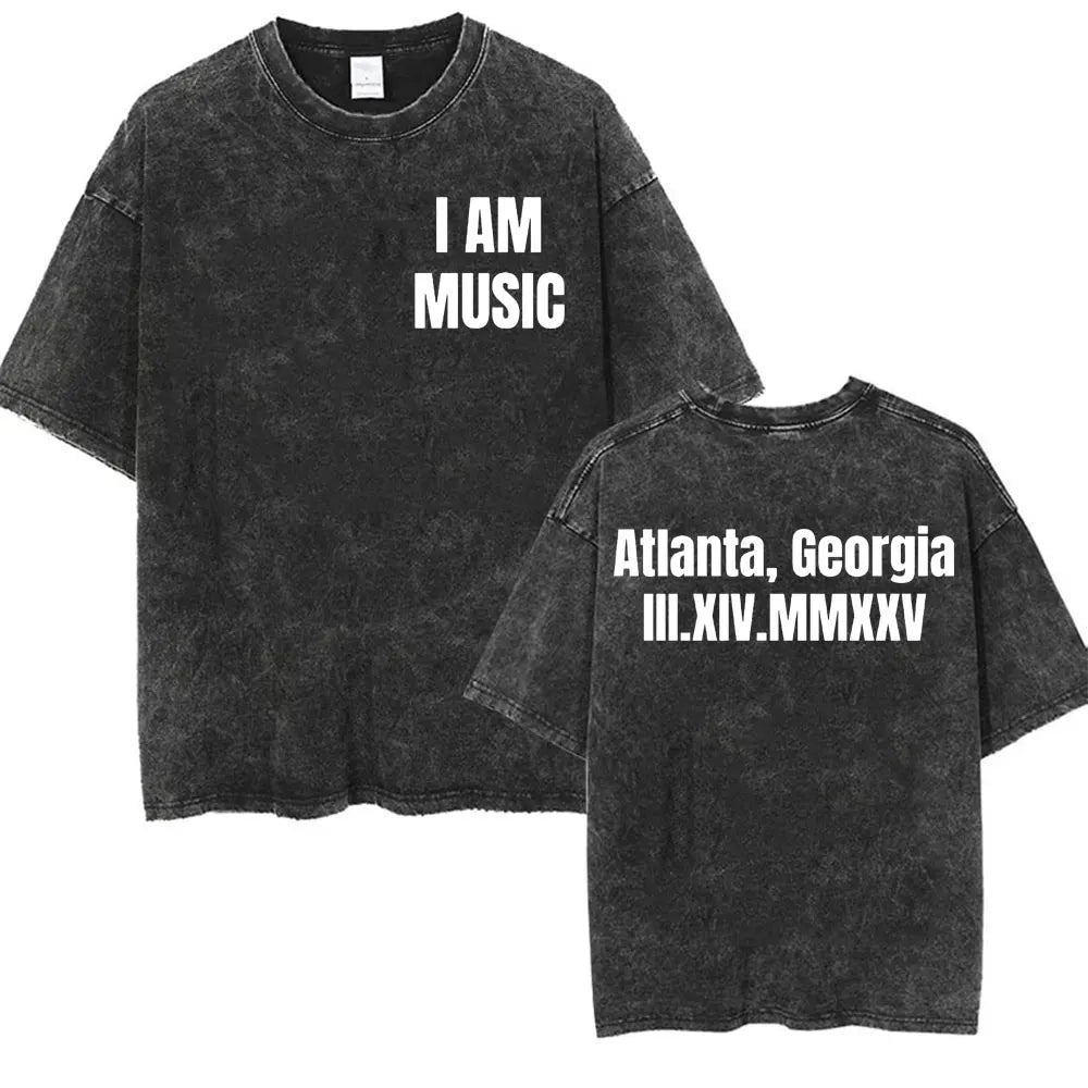 Retro Washed Playboi Carti I AM MUSIC Logo T Shirt Opium Ken Carson Narcissist Tour Antagonist Rap T-shirts Men's Oversized Tees