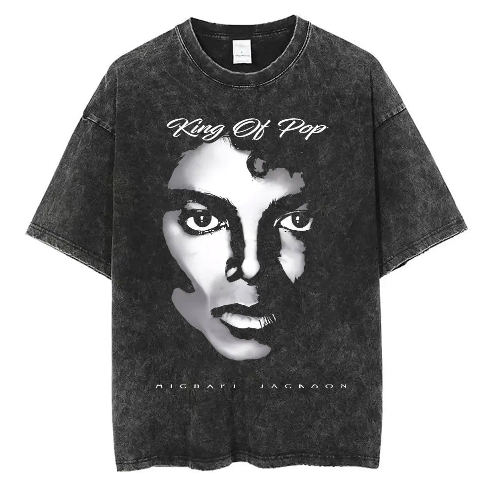 Washed Vintage Michael Jackson Face Graphic T-shirt Men Women Classic Retro Gothic Rock T Shirts Male Hip Hop Oversized T-shirts
