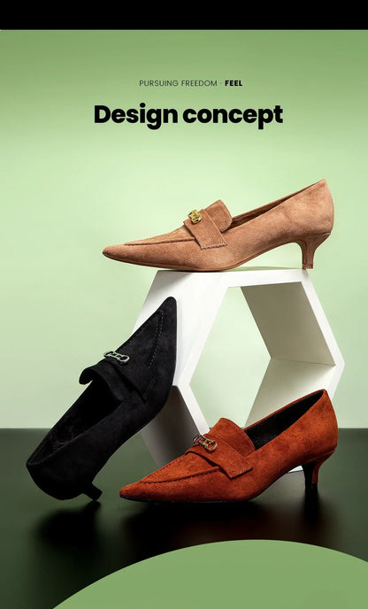 Women's Pointed Toe Leather Shoes Low Heel Casual Shoes Spring and Autumn Fashion Trend Shoes Retro Style Brown