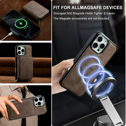 For Magsafe Magnetic Leather Phone Case for iPhone 16E 17 Air 16 15 Plus 14 13 12 11 Pro Max Wallet Card Holder Pocket Cover