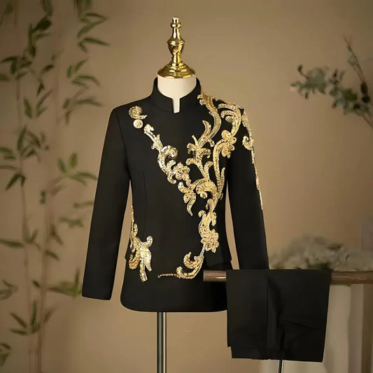 2PCS New Children's Suit Host Performance Costume Kids Wedding Birthday Formal Party Evening Gown Boys Catwalk Blazer Sets A3378