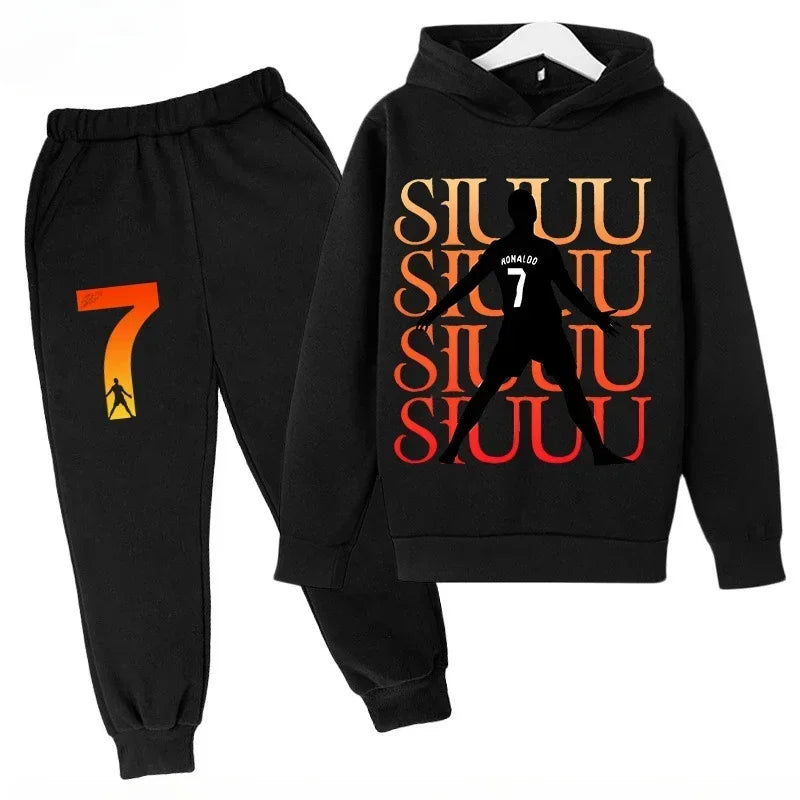 Quick-Dry CR7 Kids Tracksuit 7-13Y Ronaldo 7# Print Sports Outfit Breathable Fabric Active Wear Kids Boutique Clothes