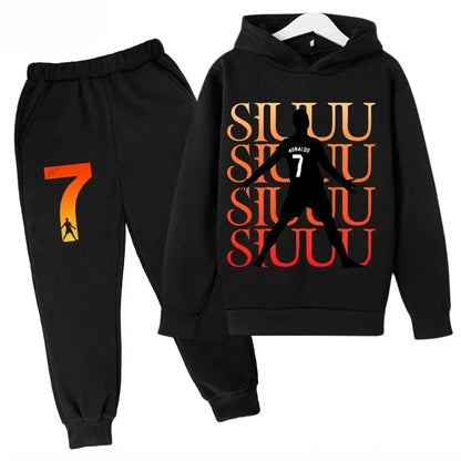 Quick-Dry CR7 Kids Tracksuit 7-13Y Ronaldo 7# Print Sports Outfit Breathable Fabric Active Wear Kids Boutique Clothes
