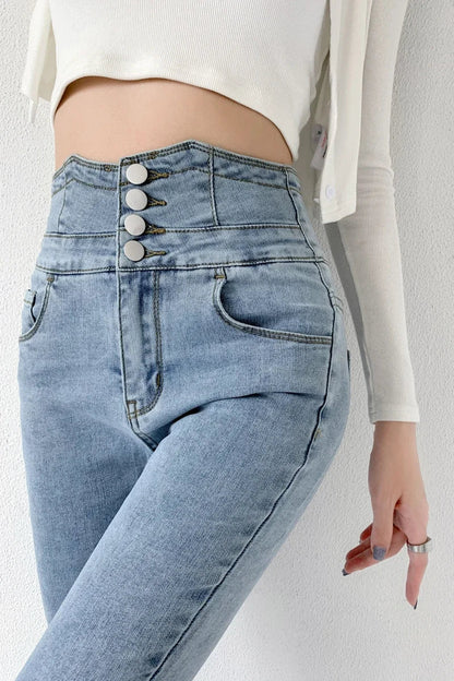 Skinny Pencil Y2K Jeans Four Buttons Vintage High Waist Women Slim Stretch Denim Pants Tight Trousers 2025 Women's Denim Pants