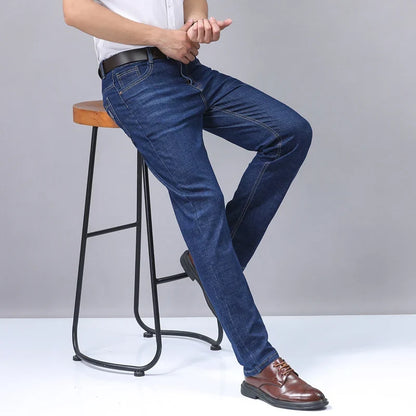 2025 New Light Blue Men's Comfort Soft Jeans Fashion Straight Business Pants Cotton Soft Casual Stretch Denim Trousers 28-40