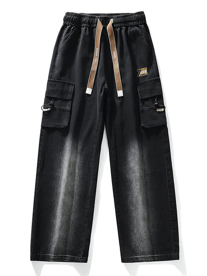 Summer Men's Straight Jeans Multi-Pockets Wide Leg Denim Cargo Pants 8XL 7XL 6XL Big Size Lightweight Baggy Jeans Trousers