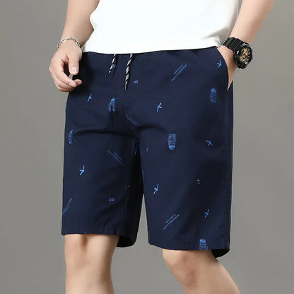 Men's Cotton Shorts Print Casual Shorts Travel Bermuda Shorts Elastic Waist Golf Shorts