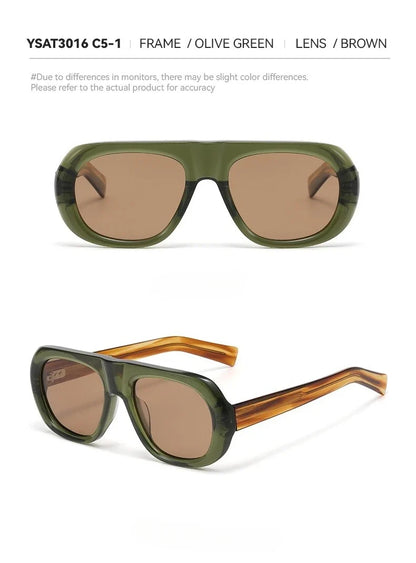 Vintage Pilot Rectangular Frame  Men Sunglasses Fashion Polarized Shades UV400 Women Trending Punk Sun Glasses INS Eyeglasses