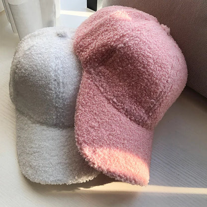 Cap for Women Winter Warm Baseball Cap Women Artificial Lamb Wool Hats  Plush Baseball Caps Autumn Baseball Cap
