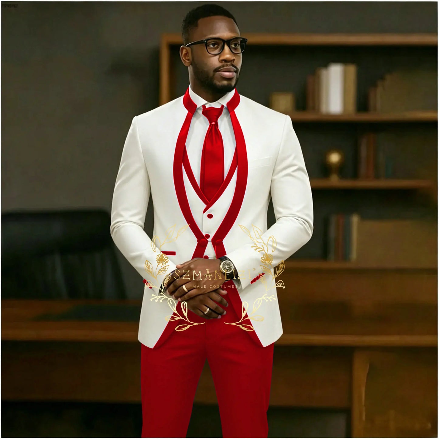 Handsome Formal Tuxedos Suits For Men Wedding Party Dress Slim Fit 3 Pieces Groomsmen Jacket Vest Pant 3 Piece Male Costume