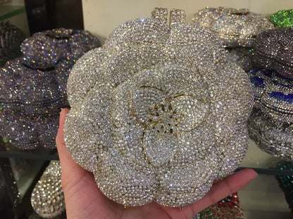 Rose Flower Crystal Evening Bags for Women Rhinestone Clutches Luxury Elegant Handbags Wedding Bride Gift Bags Banquet Shiny Bag