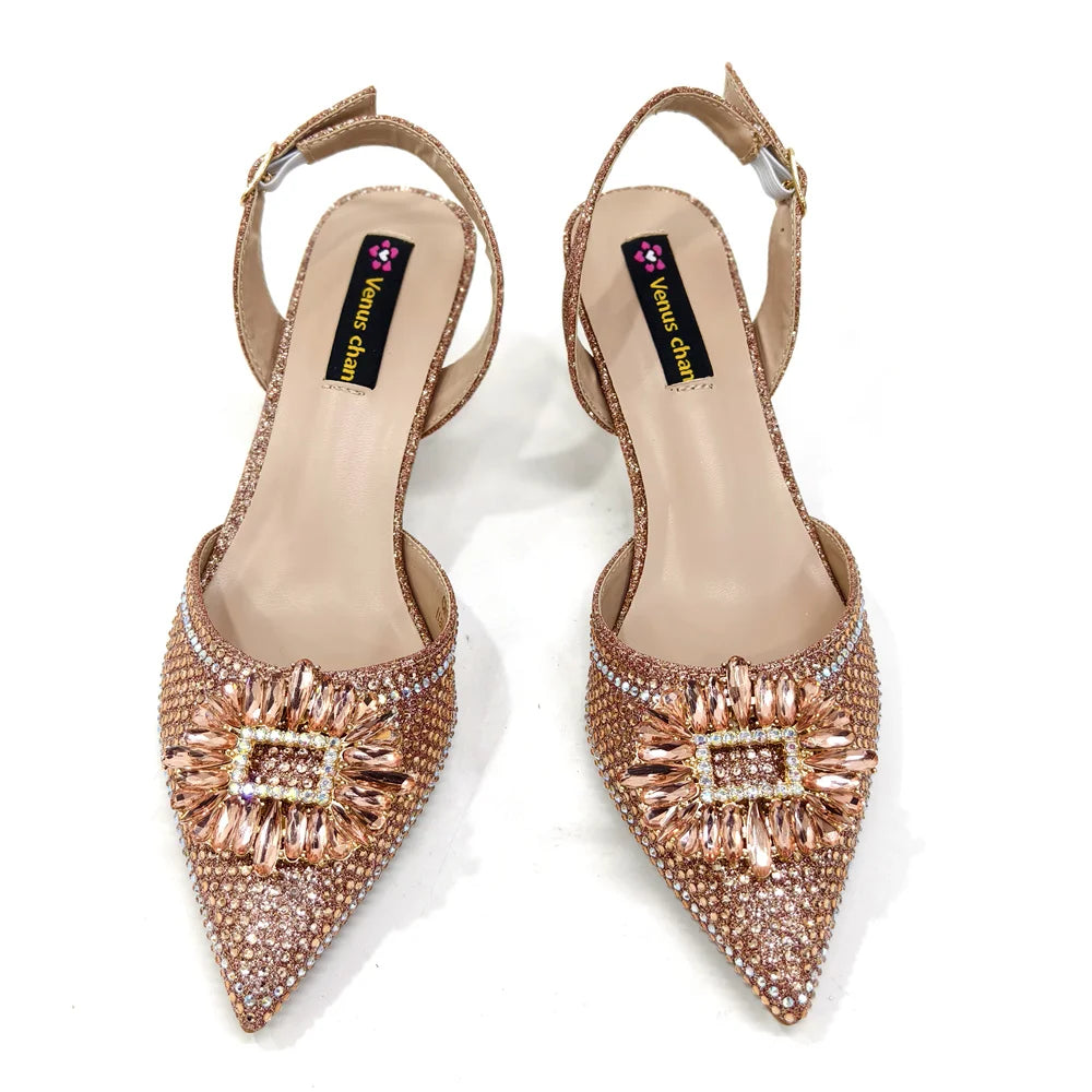Elegant Nigerian Women’s Italian Design Black Heels and Handbag Set With Rhinestone Accents for Wedding and Party
