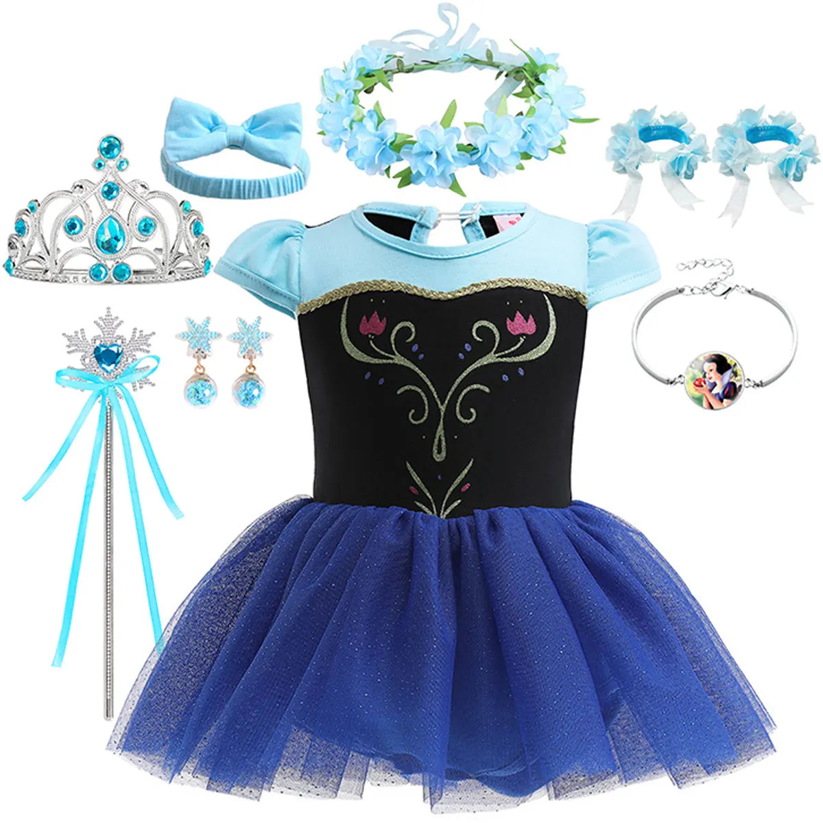 2026 Infants and Toddlers Classic Elsa Blue Short-Sleeved Princess Skirt Girl Cosplay Princess Anna Clothing + Accessories Set