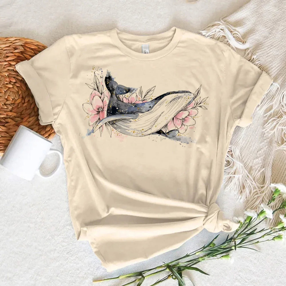 Whale tshirt women streetwear graphic Japanese t shirt female y2k graphic designer clothing
