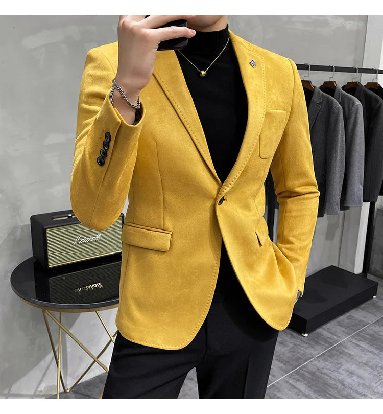 Deerskin Leather Jacket Blazer Men Casual Slim Fit Blazer Hombre Suit Leather Jacket Men Terno Masculino Men Clothing 6 Color