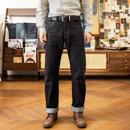 Black Jeans Straight Fit 14.5oz Selvedge Denim Pants Rinsed