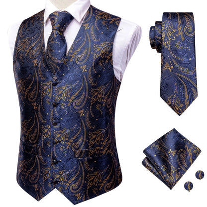 Adult Men's Vest for Suit Luxury Paisley Floral Plaid Suit Vest and Tie Set Blue Gold Red Sliver Wedding Vest Men