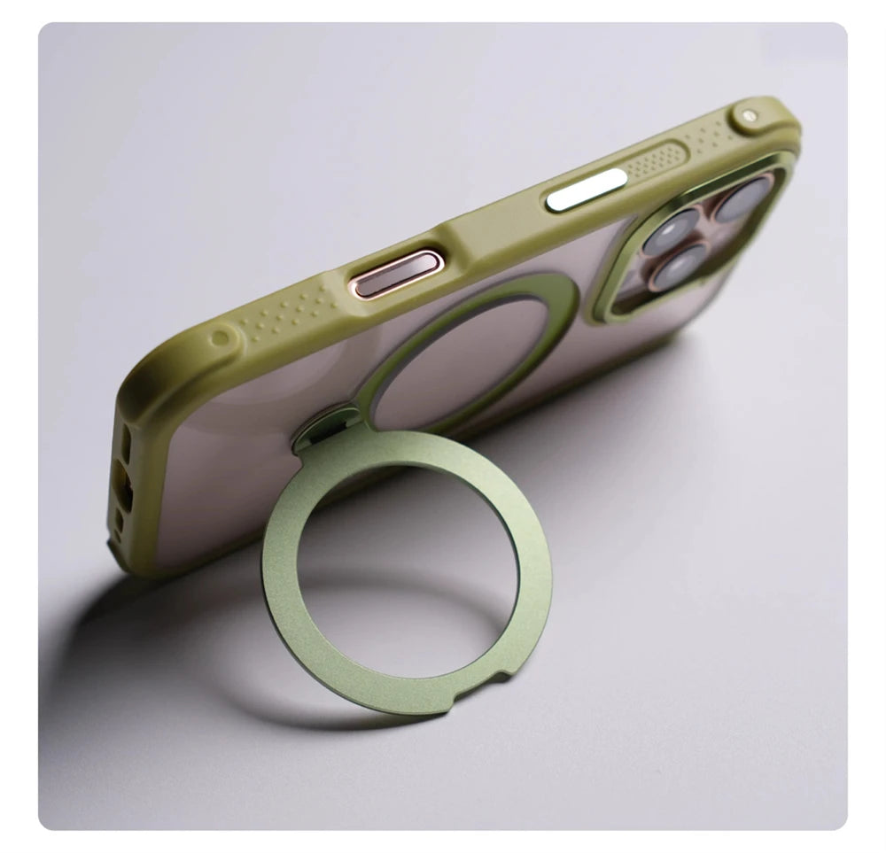 360° Magnetic Rotatable Holder Shockproof Case For iPhone 17 16 Pro Max 15 14 13 Transparent For MagSafe Wireless Charge Cover