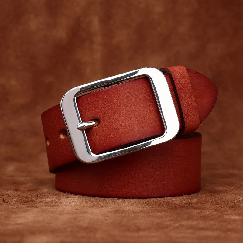 3.8CM Pure Cowhide Stainless Steel Needle Buckle Genuine Leather Casual Jeans Belt Men High Quality Luxury Male Strap Cintos