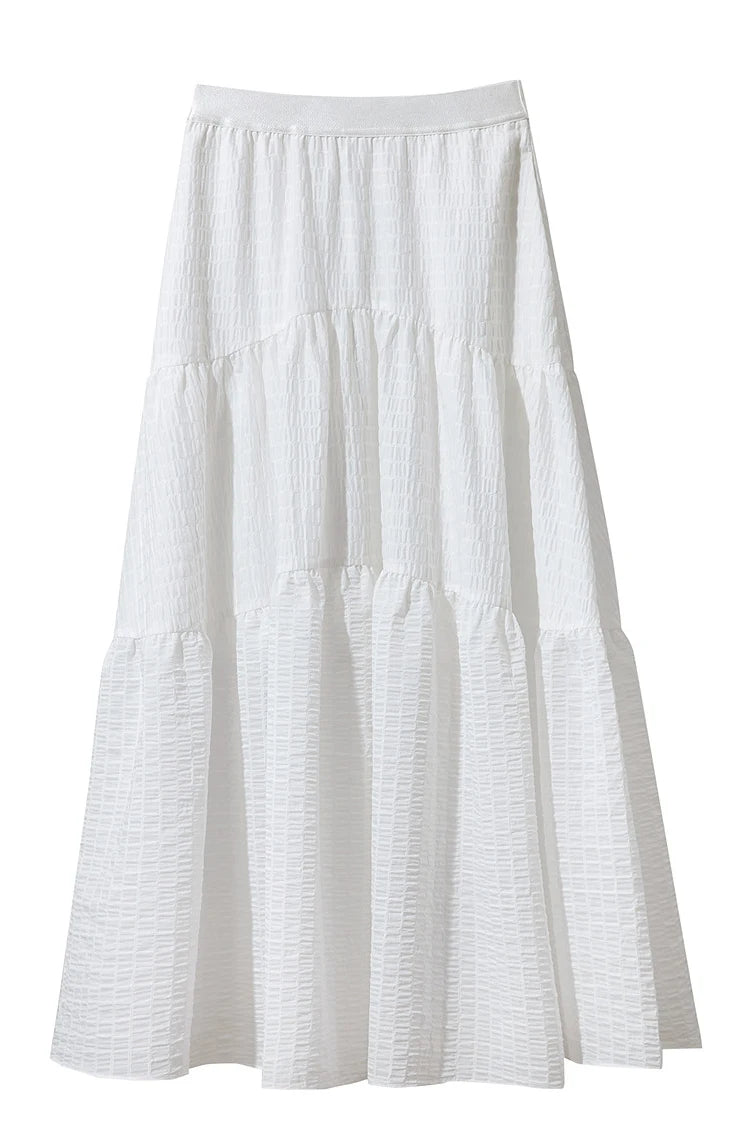 Minimalist Casual Halter Skirt Women 2025 Summer New Office Lady Solid Color Pockets Loose A line Cake Long Skirt 12542072