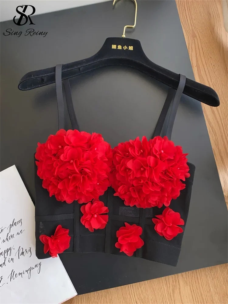 2025 Sexy Beachwear Camis Ladies Strap Corset Beading 3D Floral Design Fashion Streetwear French Hotsweet Tank Top