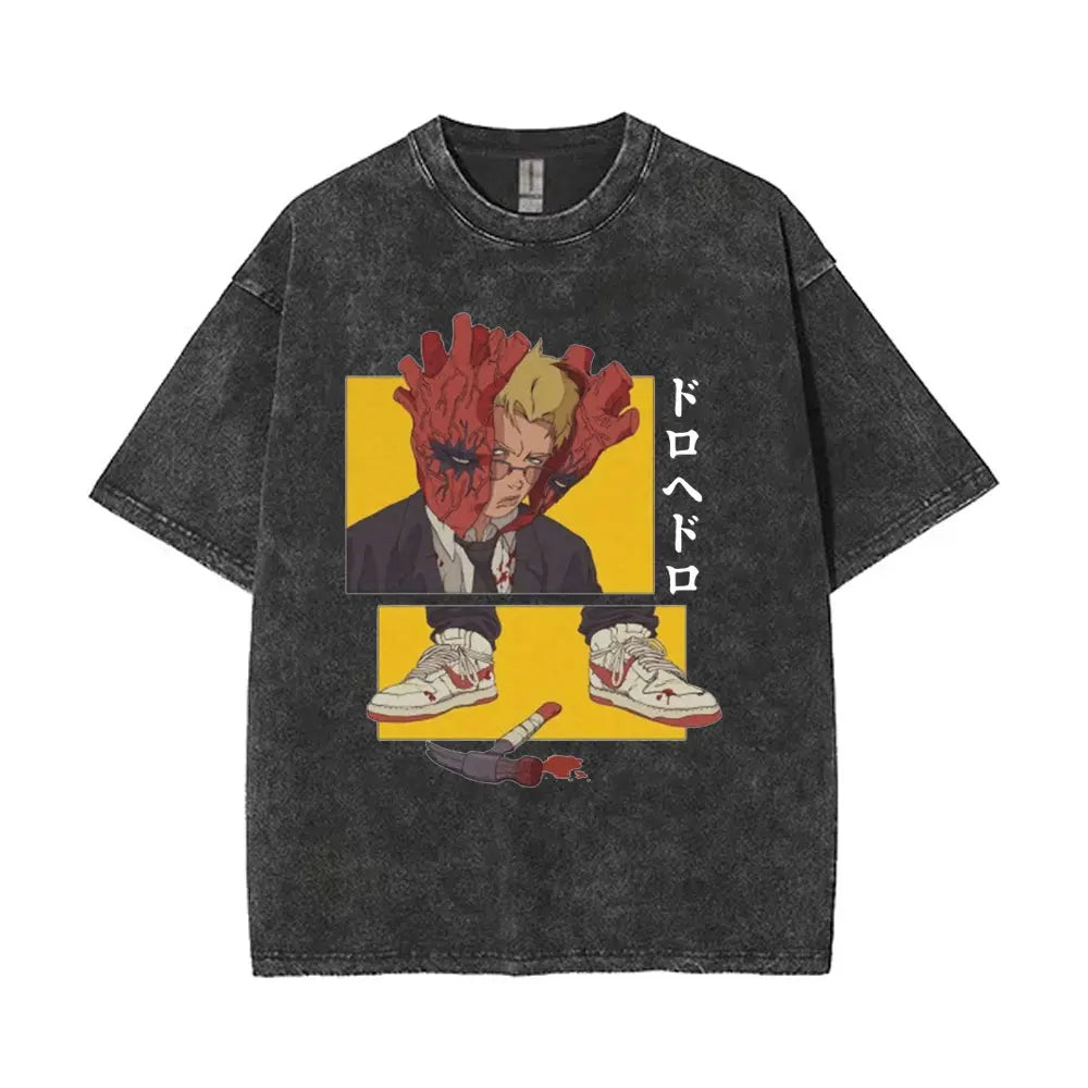 Anime Dorohedoro Kaiman Washed T-Shirt Men's Women Clothing Hip Hop Gothic Y2k T-Shirt Oversized Short Sleeve Cotton Tees Tops