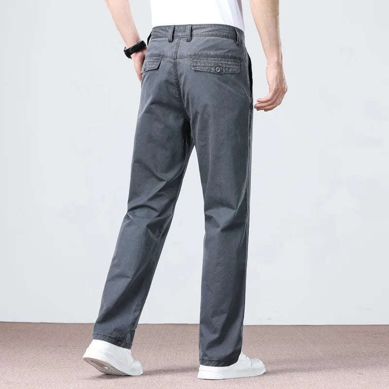100% Cotton Straight Casual Pants Men's New Cargo Pocket Fashion Brand Comfortable High Quality Business Male Pants